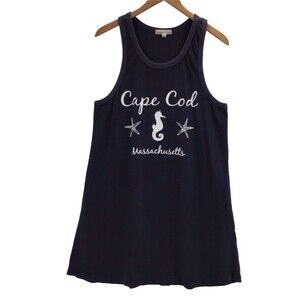 Vineyard Crew Cape Cod Dress Womens M Navy White Tank Swim Cover Up Nautical